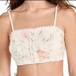 NEW! Caroline Constas Linen Crop Tank Top Rose Print L cottagecore loveshack